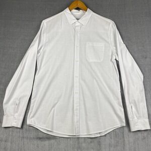 Jekaoyi Button Up Mens Medium Long Sleeve White Linen Blend Preppy Minimalist